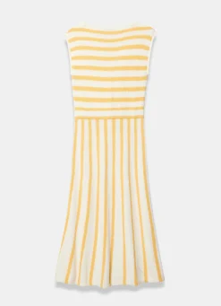 Yellow Cotton Blend Striped Midi Dress