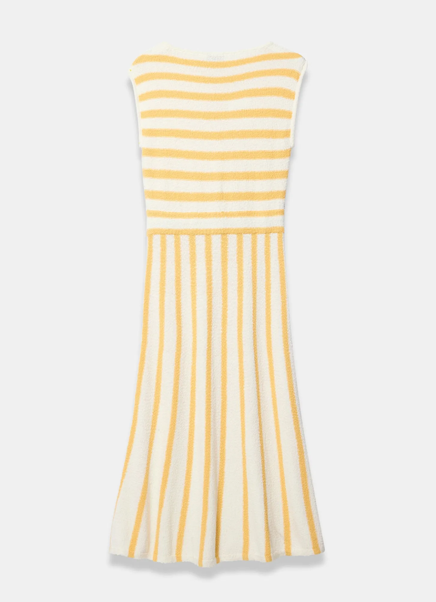 Yellow Cotton Blend Striped Midi Dress