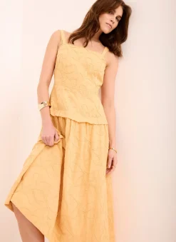 Yellow Cotton Floral Midi Dress