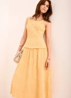 Yellow Cotton Floral Midi Dress