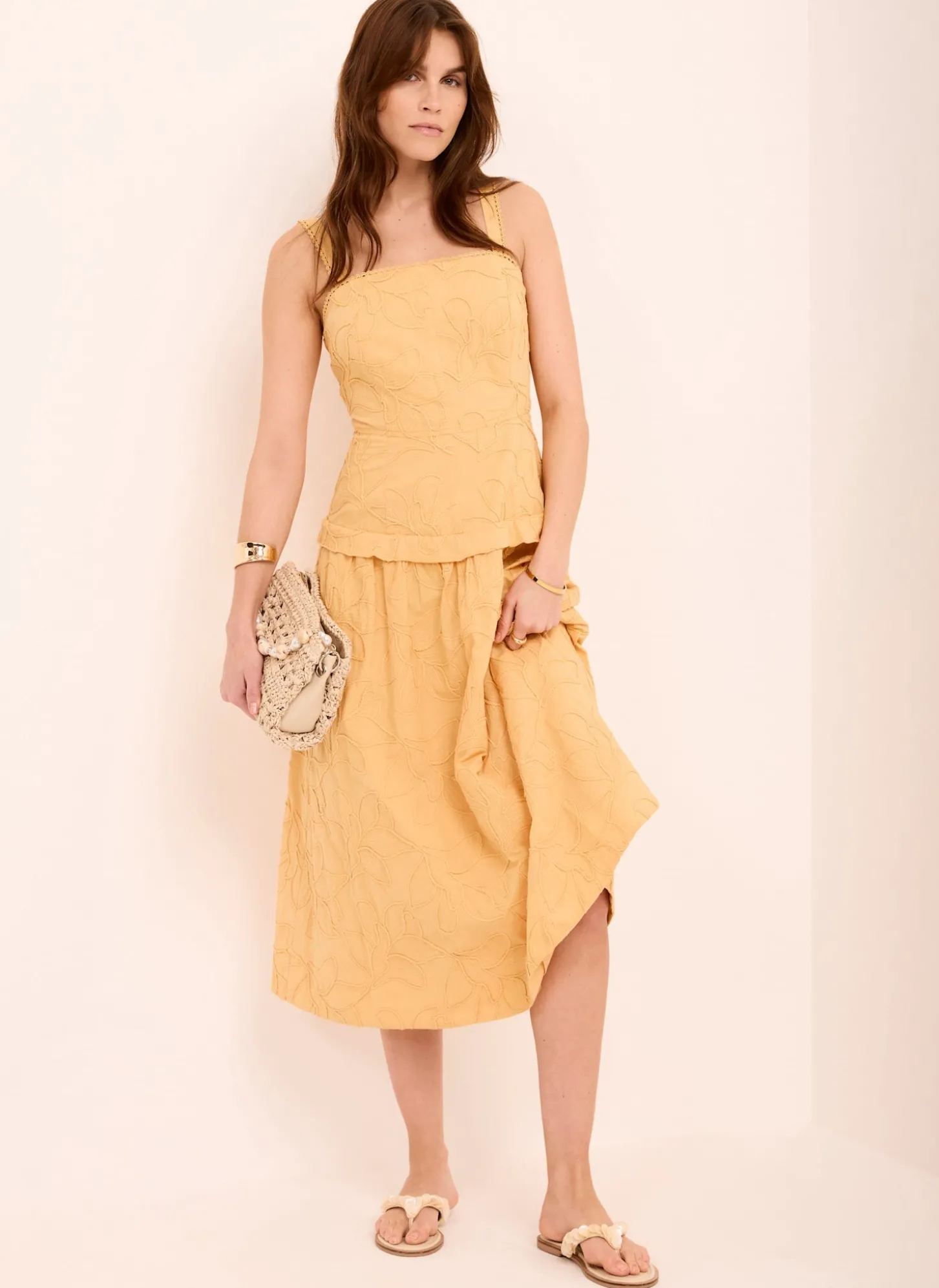 Yellow Cotton Floral Midi Dress