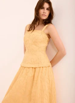 Yellow Cotton Floral Midi Dress