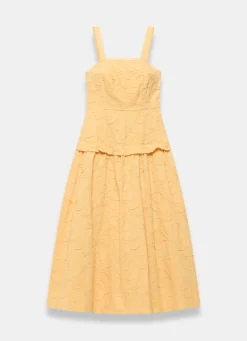 Yellow Cotton Floral Midi Dress