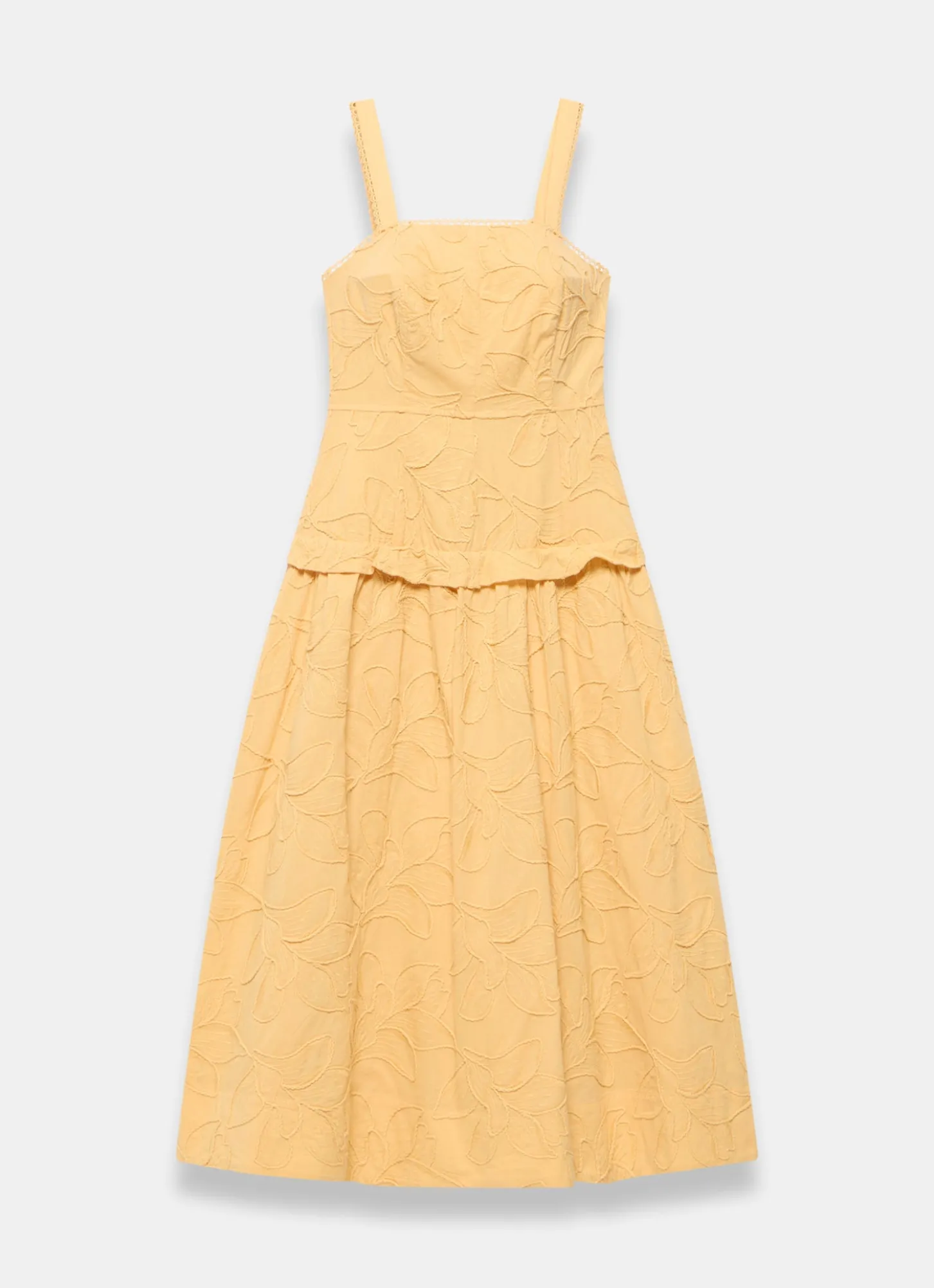 Yellow Cotton Floral Midi Dress