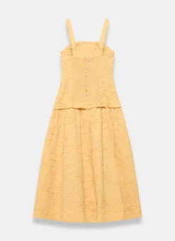 Yellow Cotton Floral Midi Dress
