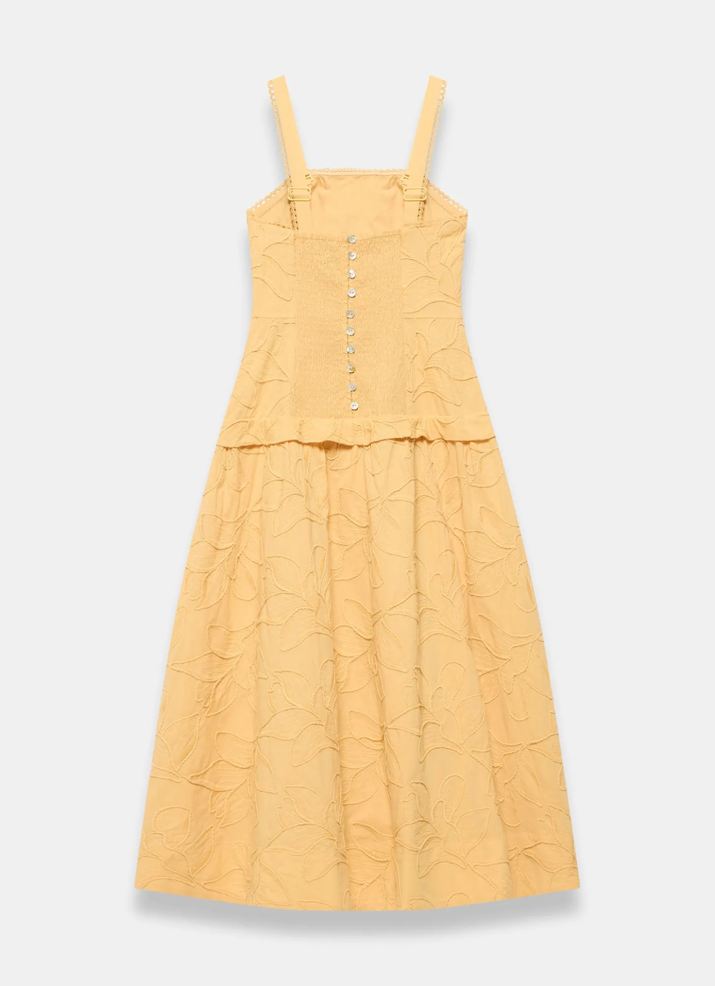Yellow Cotton Floral Midi Dress