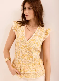 Yellow Cotton Floral Print Top