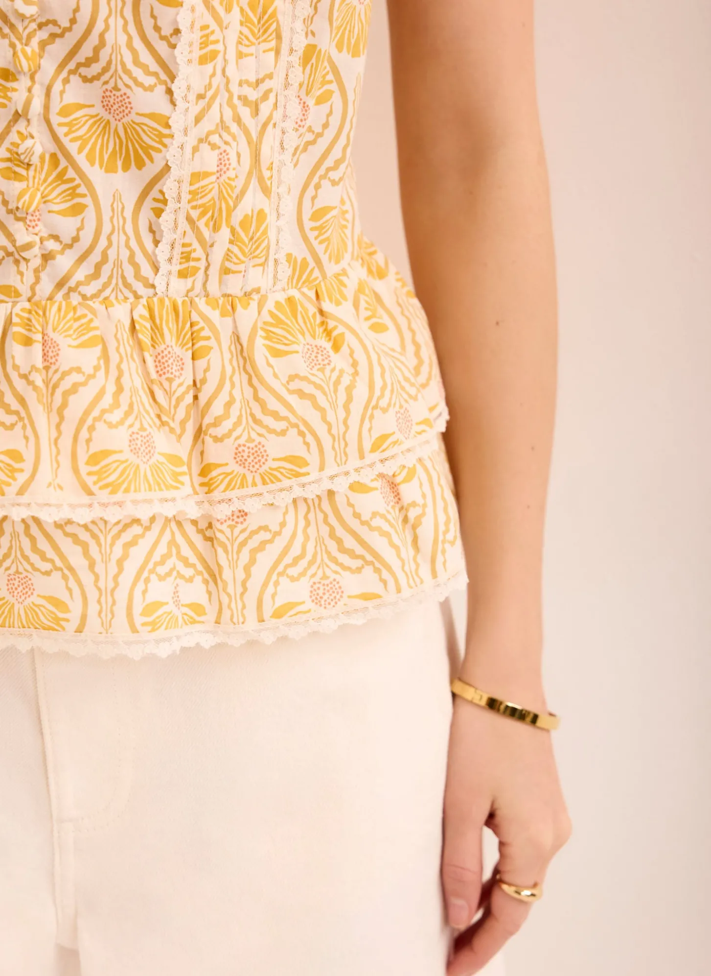 Yellow Cotton Floral Print Top