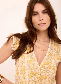 Yellow Cotton Floral Print Top