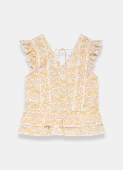 Yellow Cotton Floral Print Top