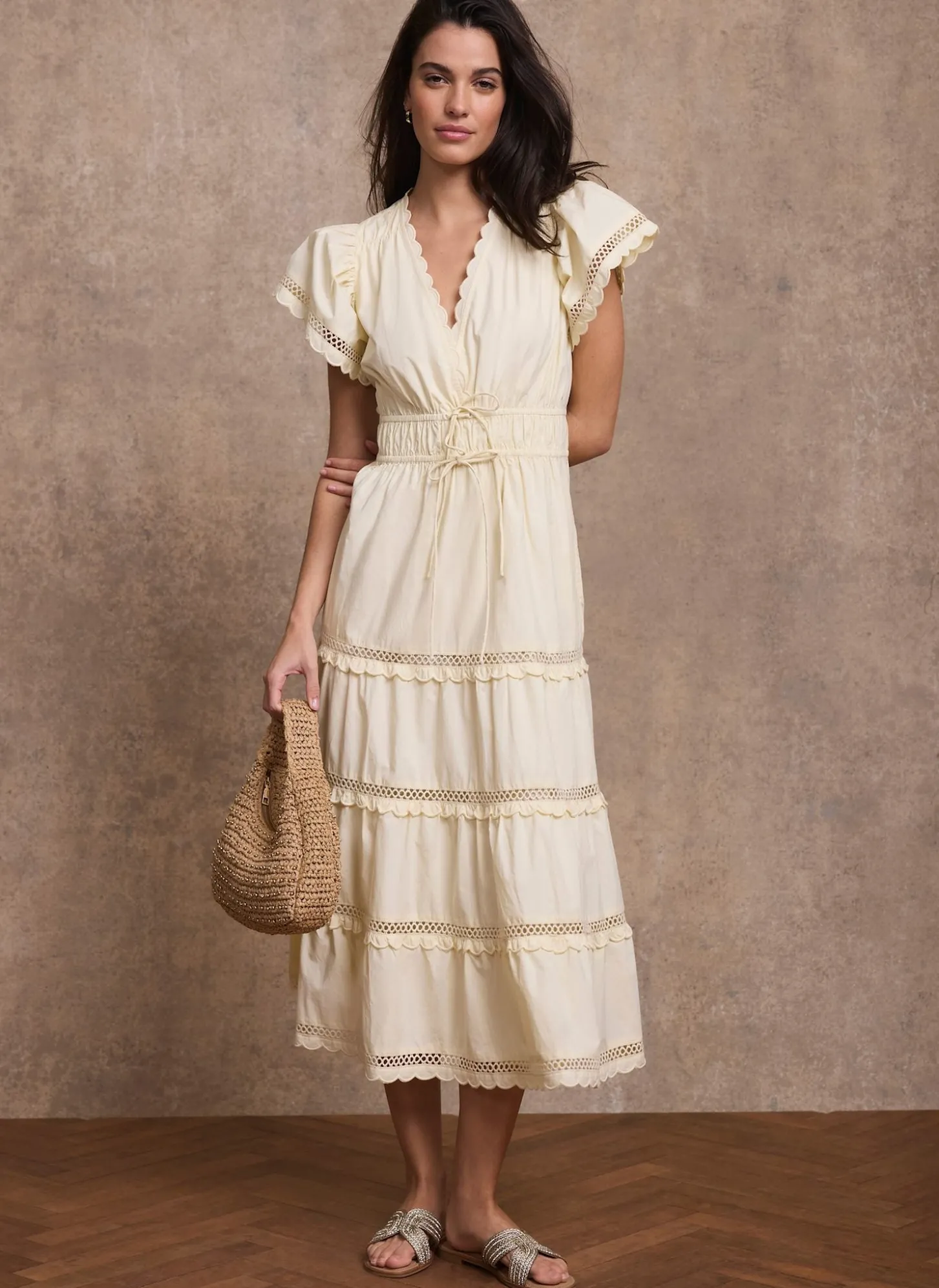 Yellow Cotton Ruffle Maxi Dress