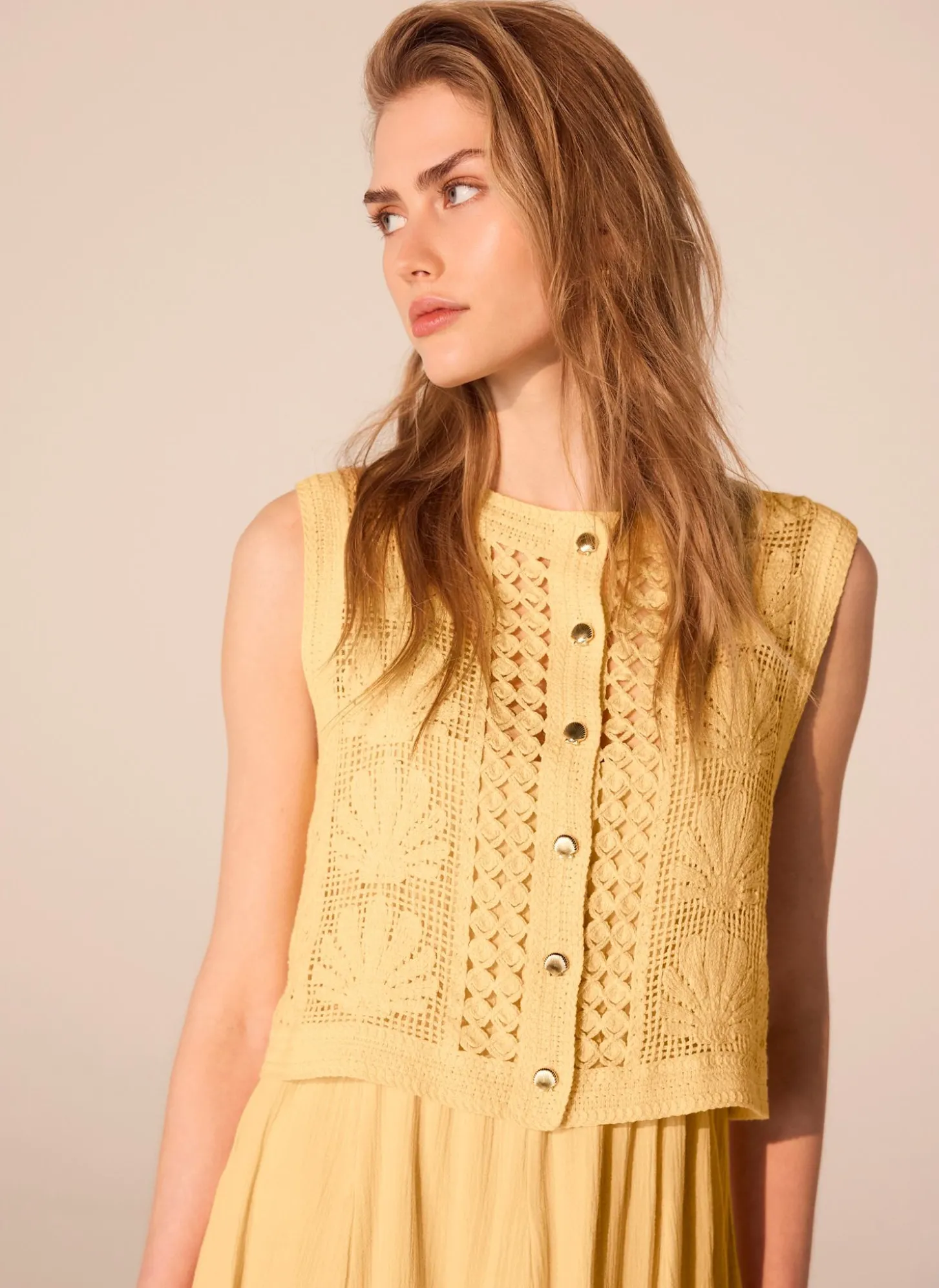 Yellow Crochet Shell Maxi Dress