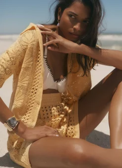 Yellow Crochet Shell Shirt
