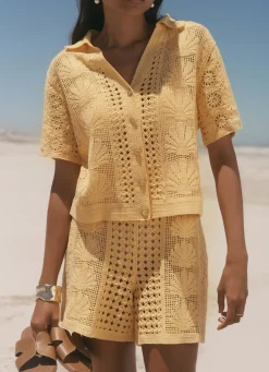 Yellow Crochet Shell Shirt
