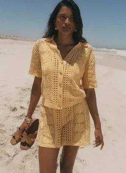 Yellow Crochet Shell Shirt