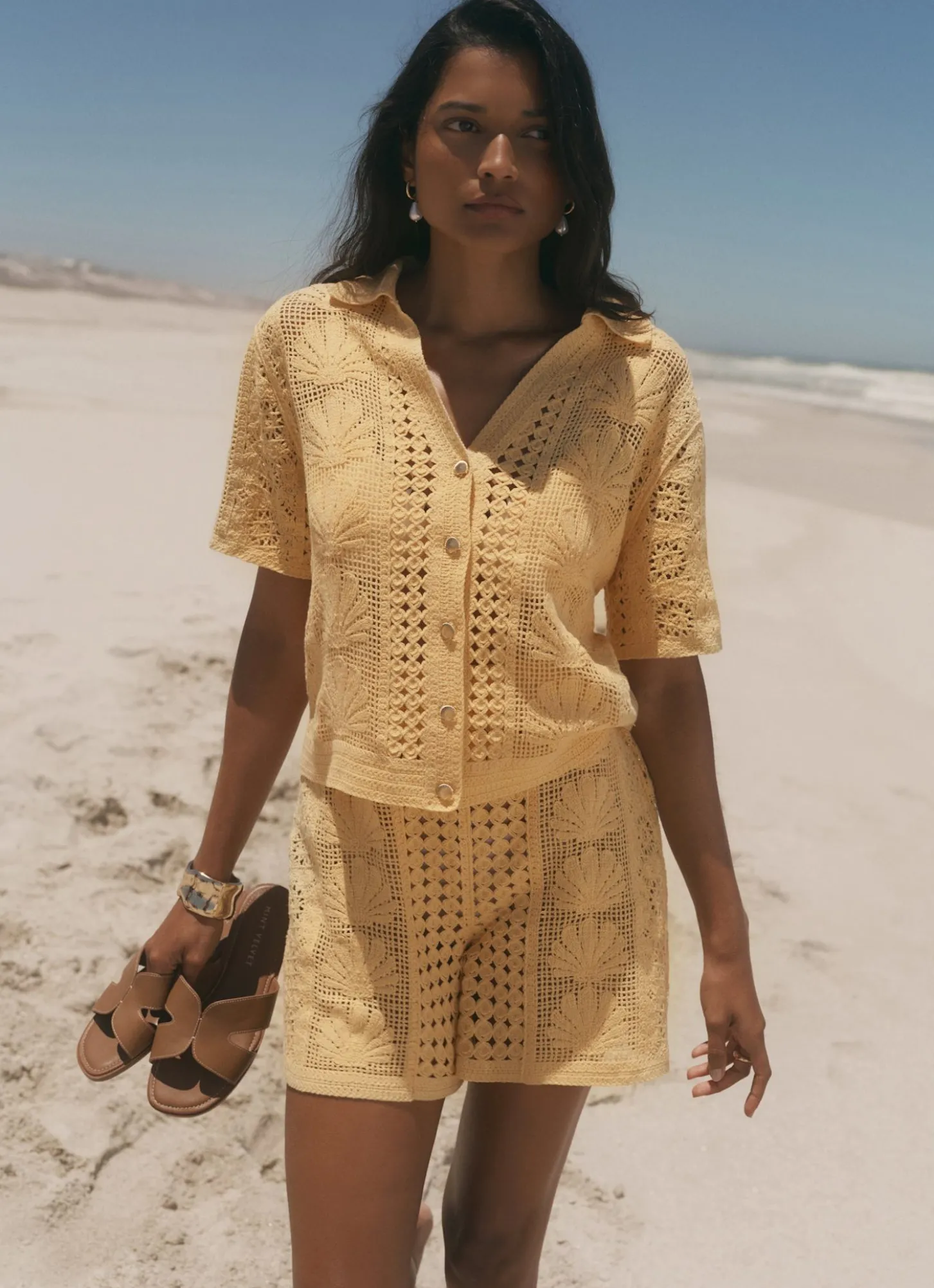 Yellow Crochet Shell Shirt
