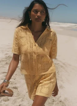 Yellow Crochet Shell Shorts