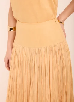 Yellow Drop Waist Crinkle Midi Skirt