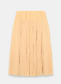 Yellow Drop Waist Crinkle Midi Skirt