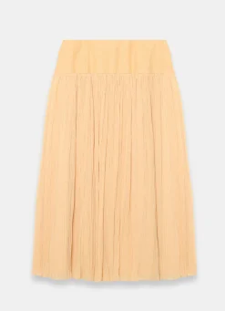 Yellow Drop Waist Crinkle Midi Skirt