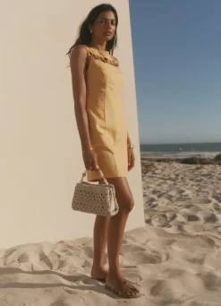 Yellow Linen Beaded Mini Dress