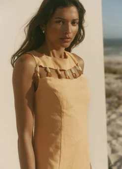 Yellow Linen Beaded Mini Dress