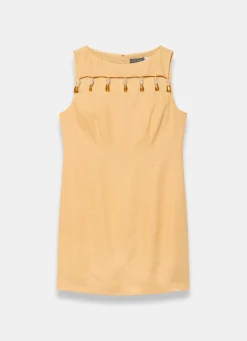 Yellow Linen Beaded Mini Dress