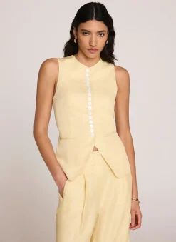 Yellow Linen Blend Longline Waistcoat