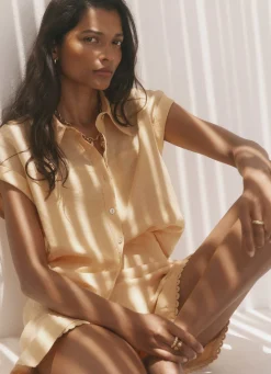 Yellow Linen Blend Sheer Panel Shirt