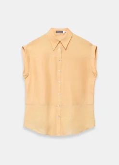 Yellow Linen Blend Sheer Panel Shirt