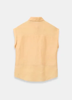 Yellow Linen Blend Sheer Panel Shirt