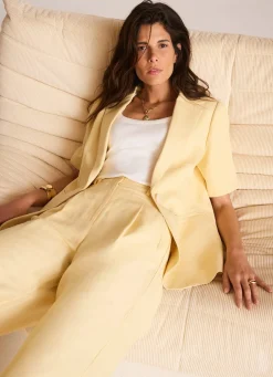 Yellow Linen Blend Short Sleeve Blazer