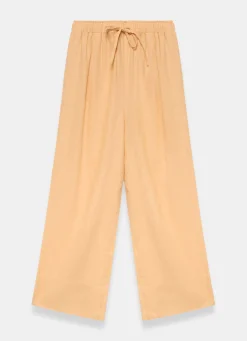 Yellow Linen Drawstring Wide Leg Trousers