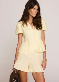 Yellow Linen Peplum Top