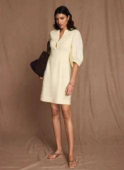 Yellow Linen Puff Sleeve Mini Dress