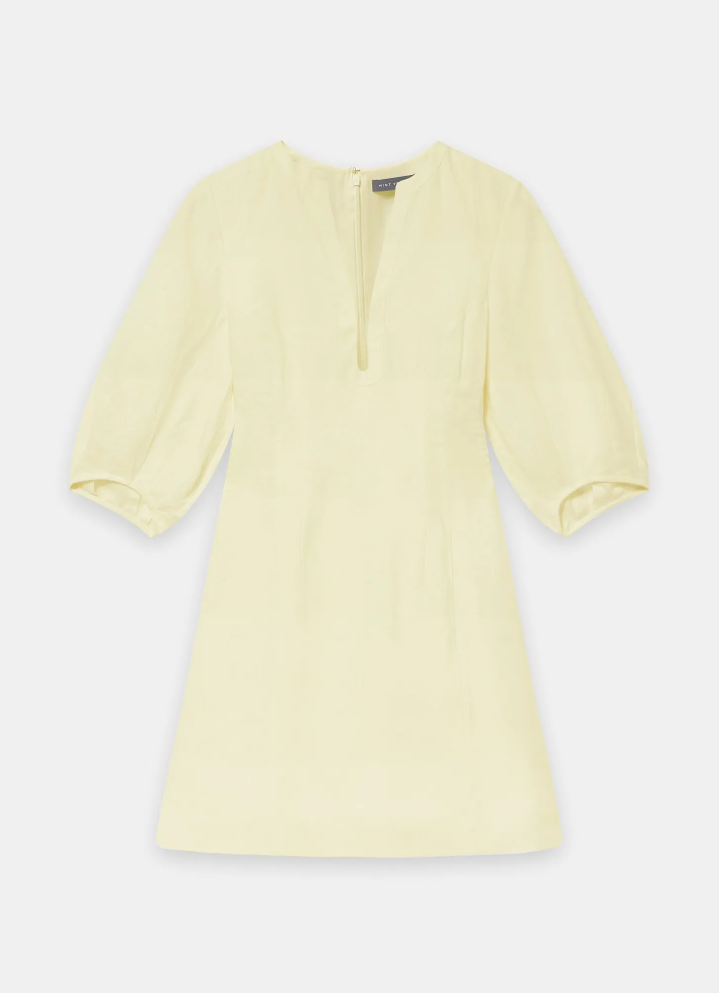Yellow Linen Puff Sleeve Mini Dress