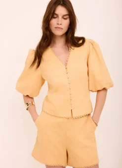 Yellow Linen Puff Sleeve Top