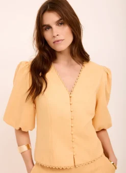 Yellow Linen Puff Sleeve Top