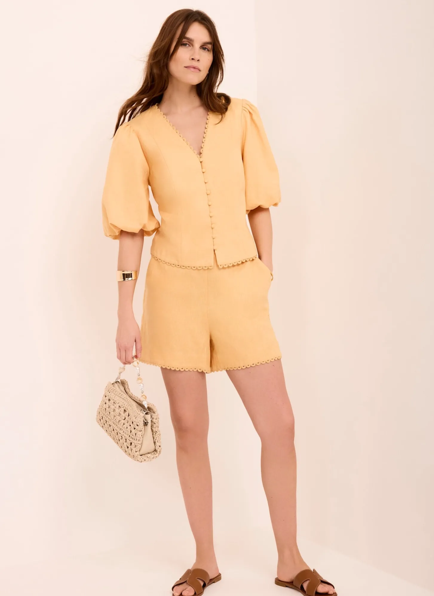 Yellow Linen Puff Sleeve Top