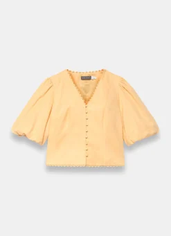 Yellow Linen Puff Sleeve Top