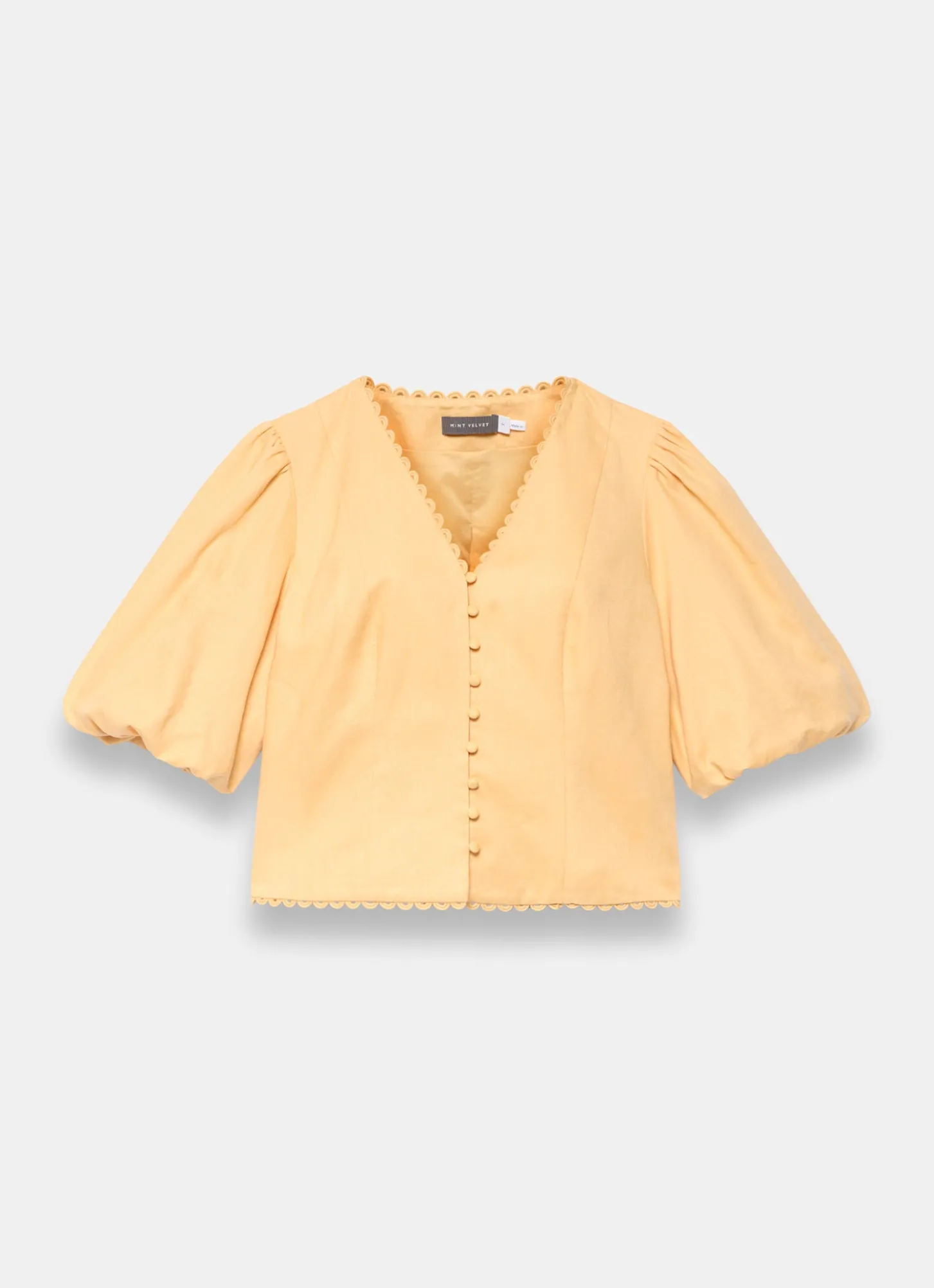 Yellow Linen Puff Sleeve Top