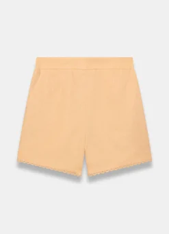 Yellow Linen Scallop Hem Shorts