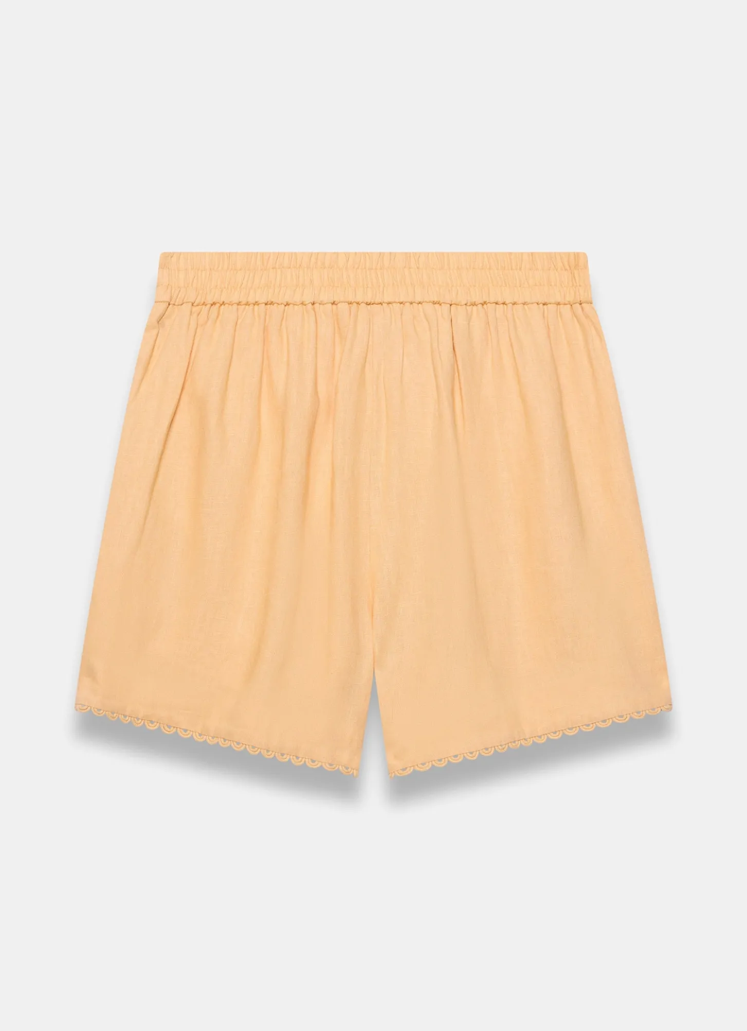 Yellow Linen Scallop Hem Shorts