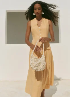 Yellow Ramie Drop Waist Midi Dress