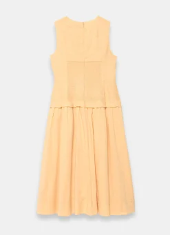 Yellow Ramie Drop Waist Midi Dress