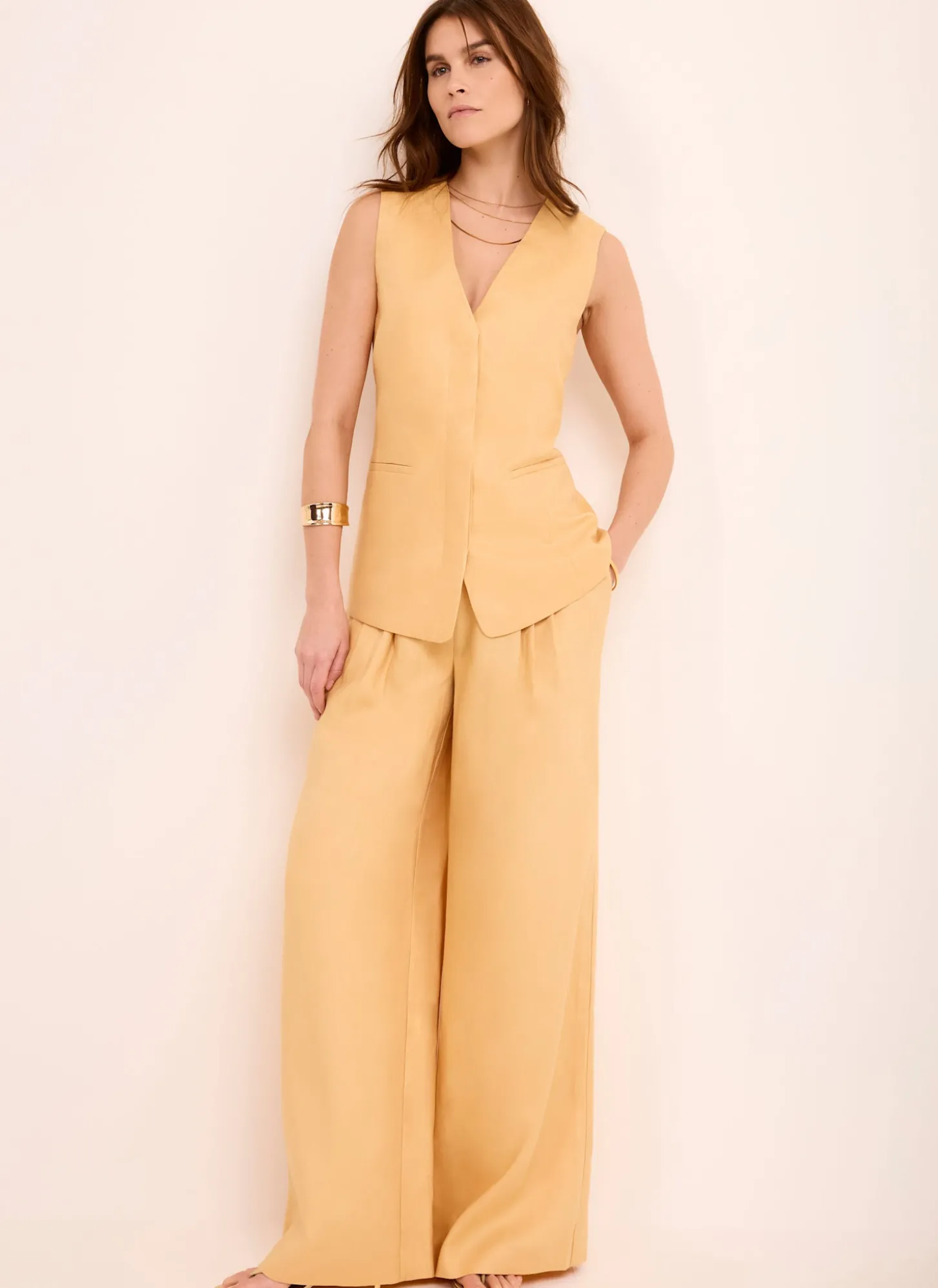 Yellow Ramie Longline Waistcoat