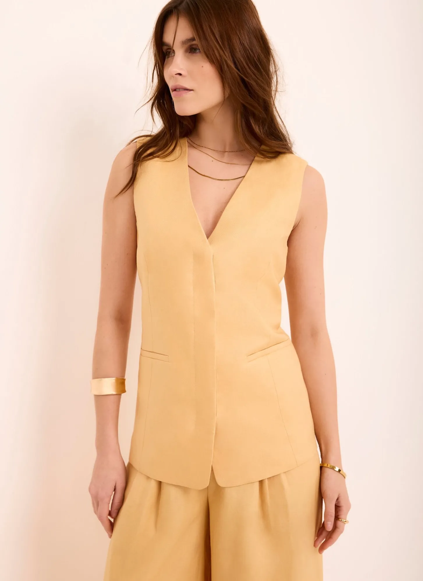 Yellow Ramie Longline Waistcoat