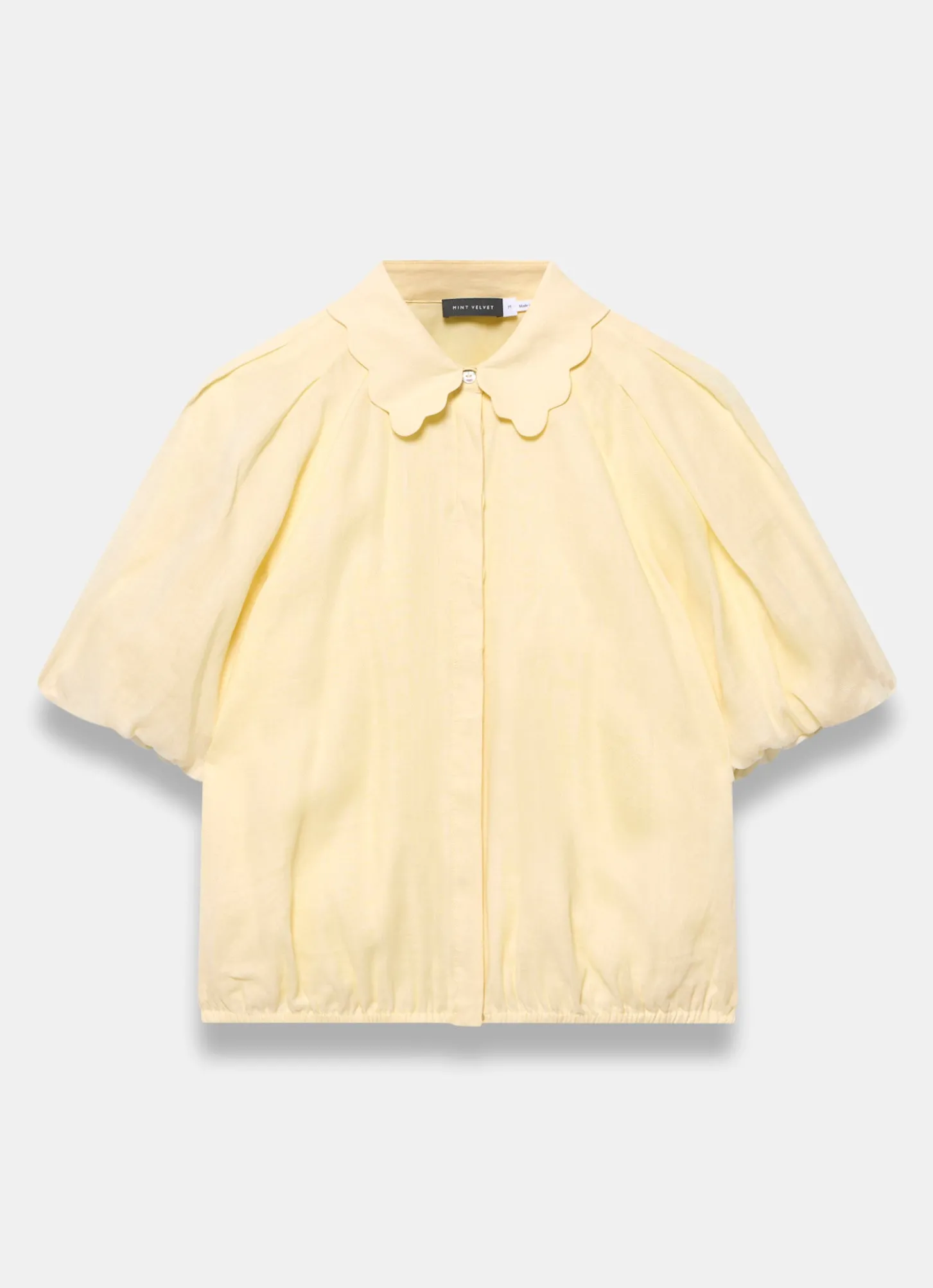 Yellow Ramie Scallop Puff Sleeve Shirt
