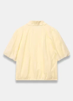 Yellow Ramie Scallop Puff Sleeve Shirt