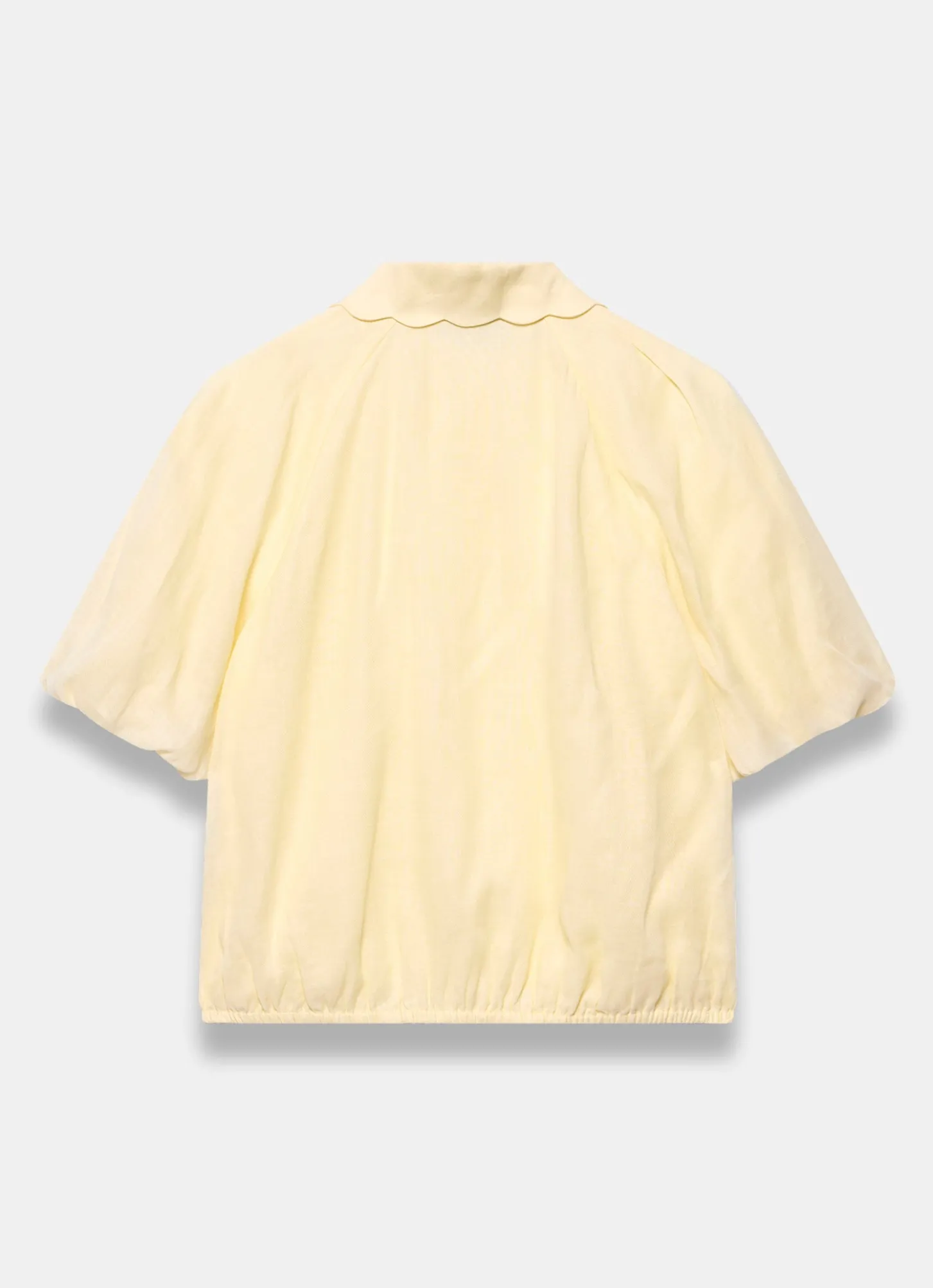 Yellow Ramie Scallop Puff Sleeve Shirt